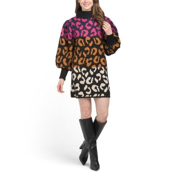 Farm Rio Mixed Leopards Sweater Dress - Size Medium, New with Tag - Picture 1 of 2